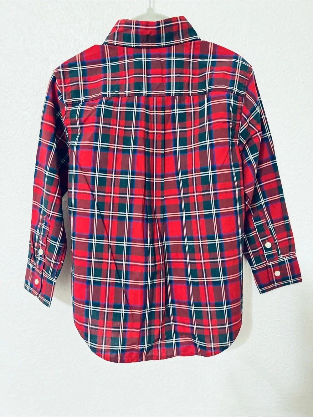 Ralph Lauren Boys Red Plaid Button-Down Shirt with Green Accents Christmas